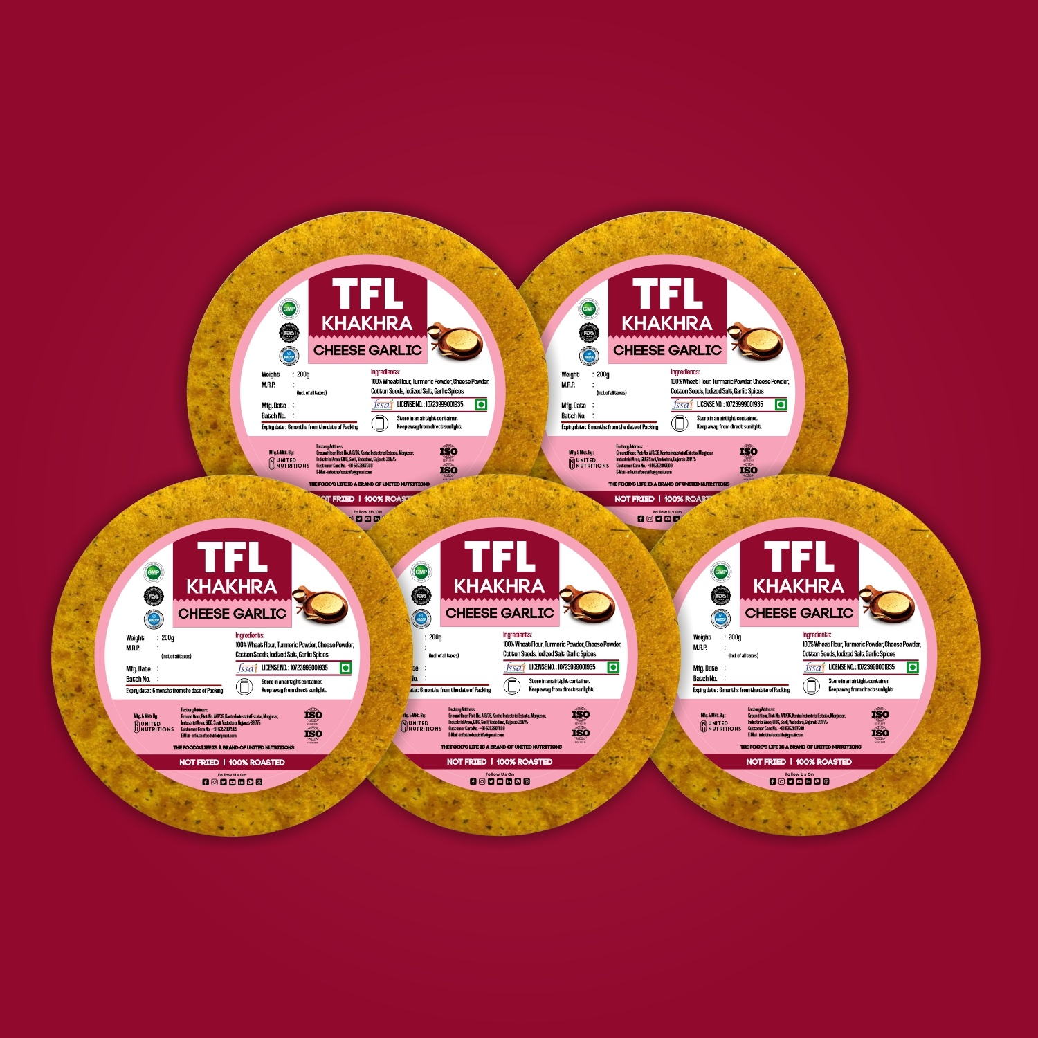 Cheese Garlic Khakhra Pack of 5  (200gm x 5)